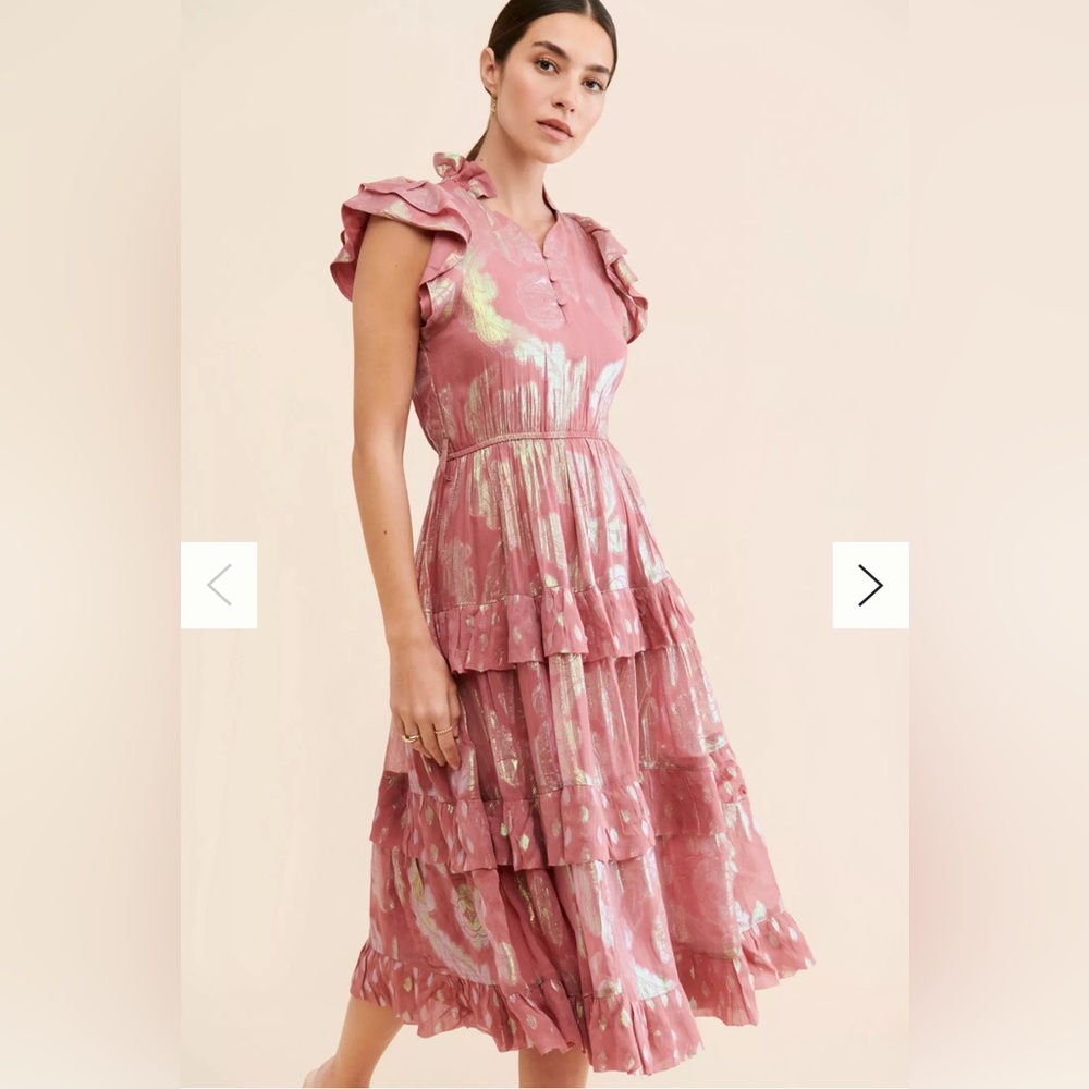 Free People Pink Metallic Tiered Midi Dress